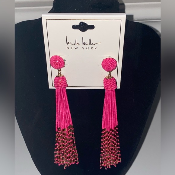 Pink and Gold Tassel Earrings - Picture 9 of 9